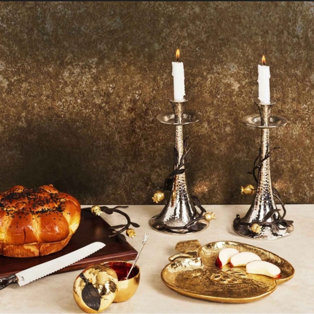 Michael Aram Pomegranate Candleholders - Nickelplate and Oxidized Brass